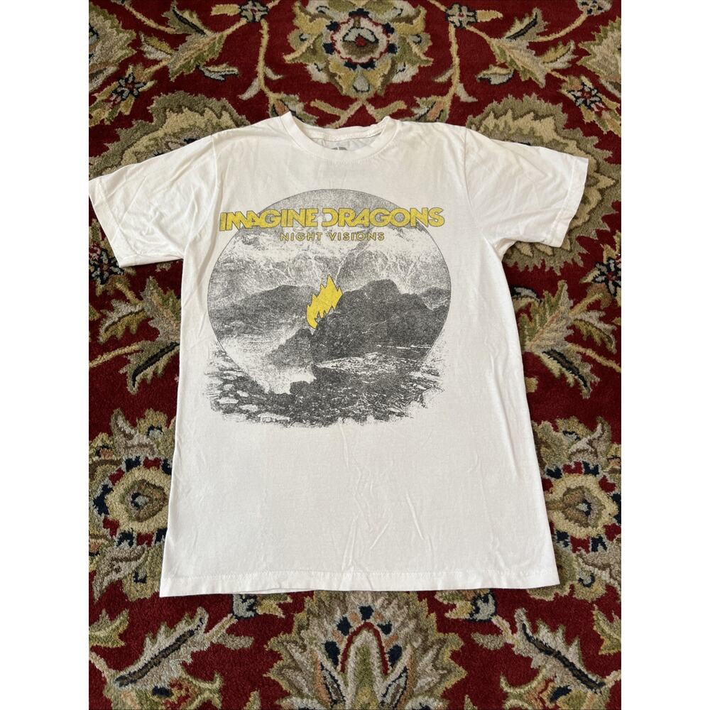 Imagine Dragons White Men’s M 100% Cotton T Shirt Flames Graphic Band Tee 2012